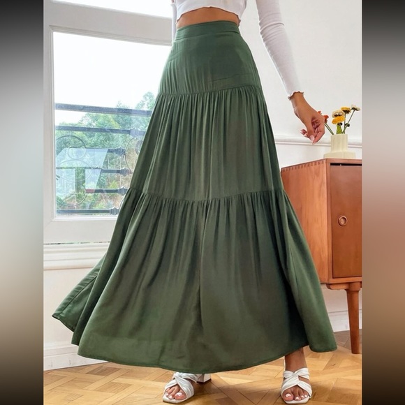 Boho high waisted ruffle hem maxi skirt - Picture 2 of 11